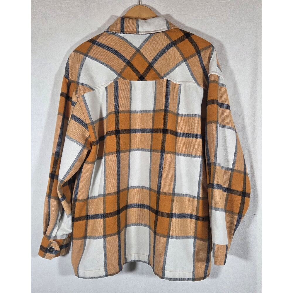 HFX Women's Plaid Flannel Shirt Jacket Shacket Relaxed Fit Mustard/ White Sz S - Picture 2 of 9